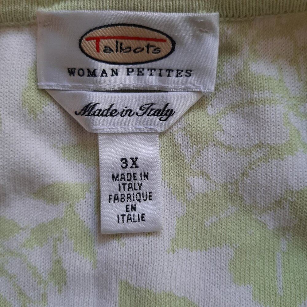 Vintage Talbots Made In Italy Green White Floral Short Sleeve Top 3X - Picture 5 of 5